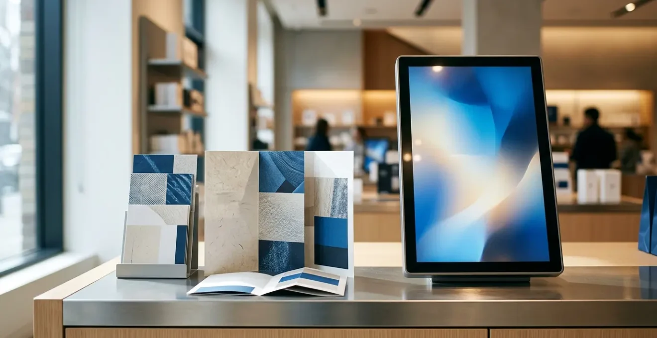 Alliance harmonieuse entre technologie tactile interactive et supports imprimés dans un environnement commercial moderne