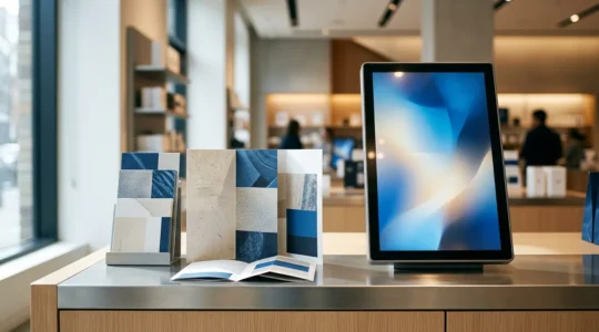 Alliance harmonieuse entre technologie tactile interactive et supports imprimés dans un environnement commercial moderne