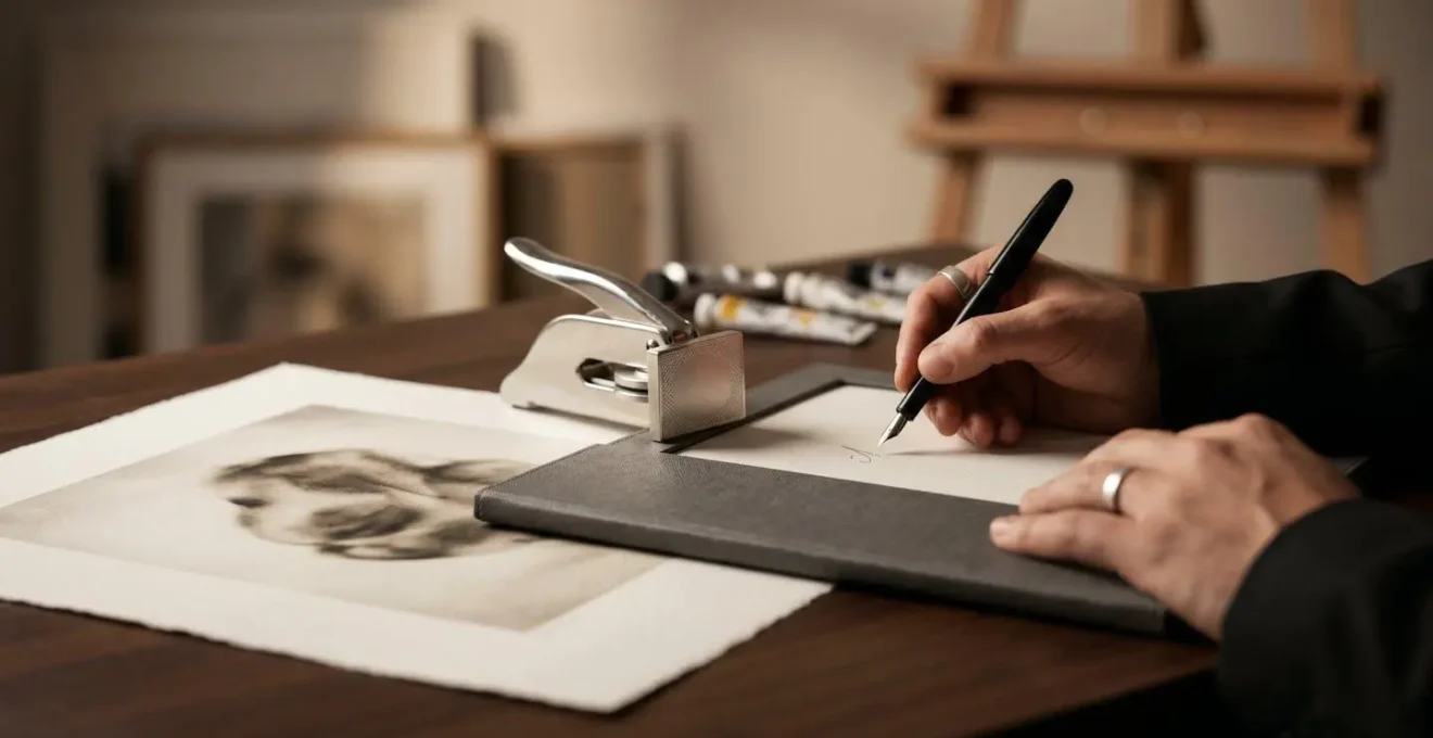 Certificat d'authenticité et sceau pour édition limitée d'art avec signature d'artiste