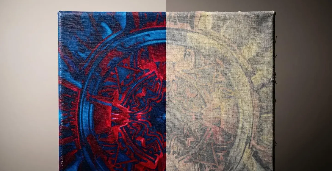 Comparaison visuelle entre une toile protégée et une toile décolorée par les UV