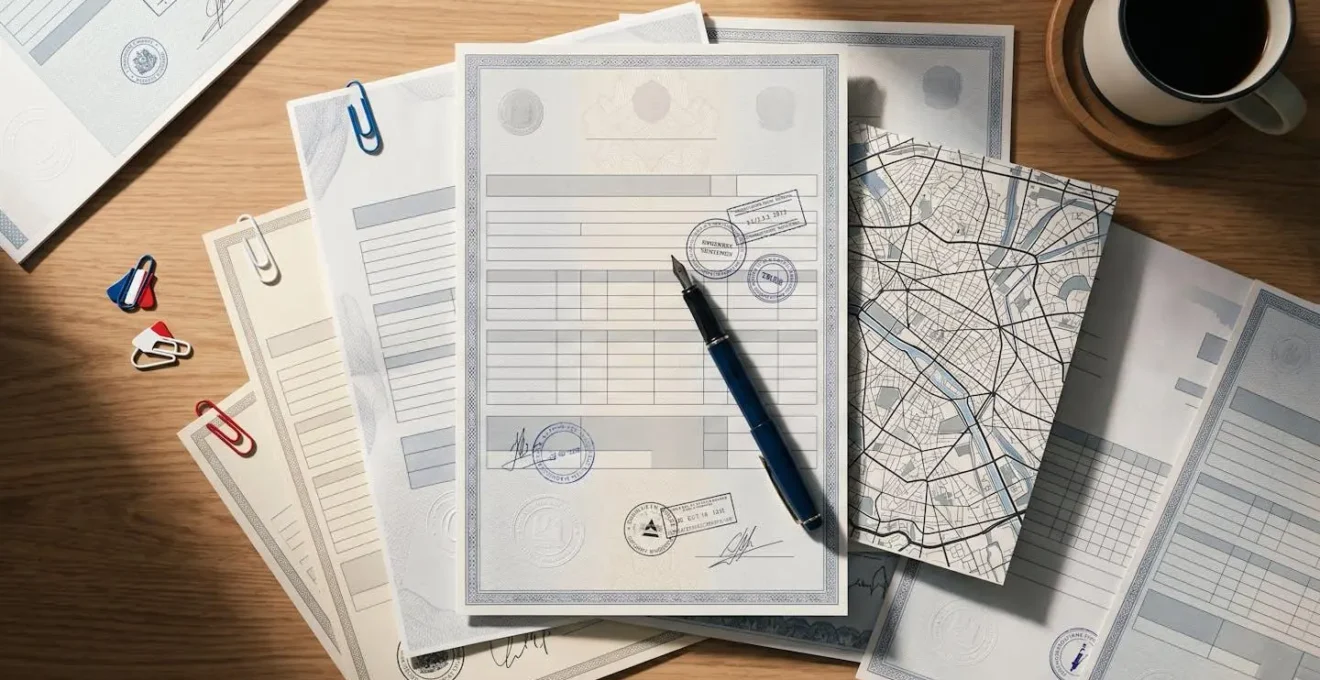 Documents officiels d'autorisation pour distribution de flyers disposés sur un bureau avec plan de ville français
