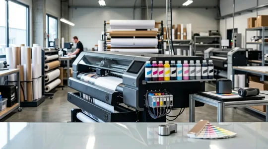 Laboratoire photo professionnel avec traceur grand format et cartouches d'encre pigmentee haute densite