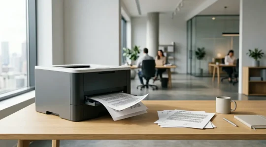 Imprimante laser moderne dans un bureau professionnel avec documents imprimés