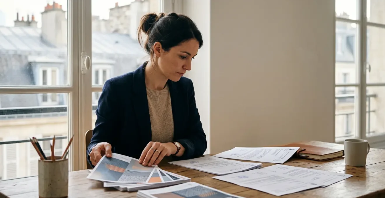 Professionnel du marketing planifiant une campagne de street marketing légale en France avec documents administratifs et matériel promotionnel