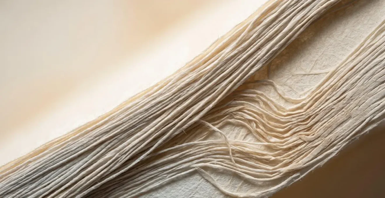 Gros plan macro sur fibres de papier montrant l'effet de la chaleur