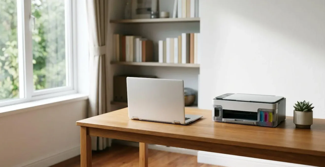 Interface de paramétrage d'une imprimante avec réglages de densité d'encre dans un bureau lumineux