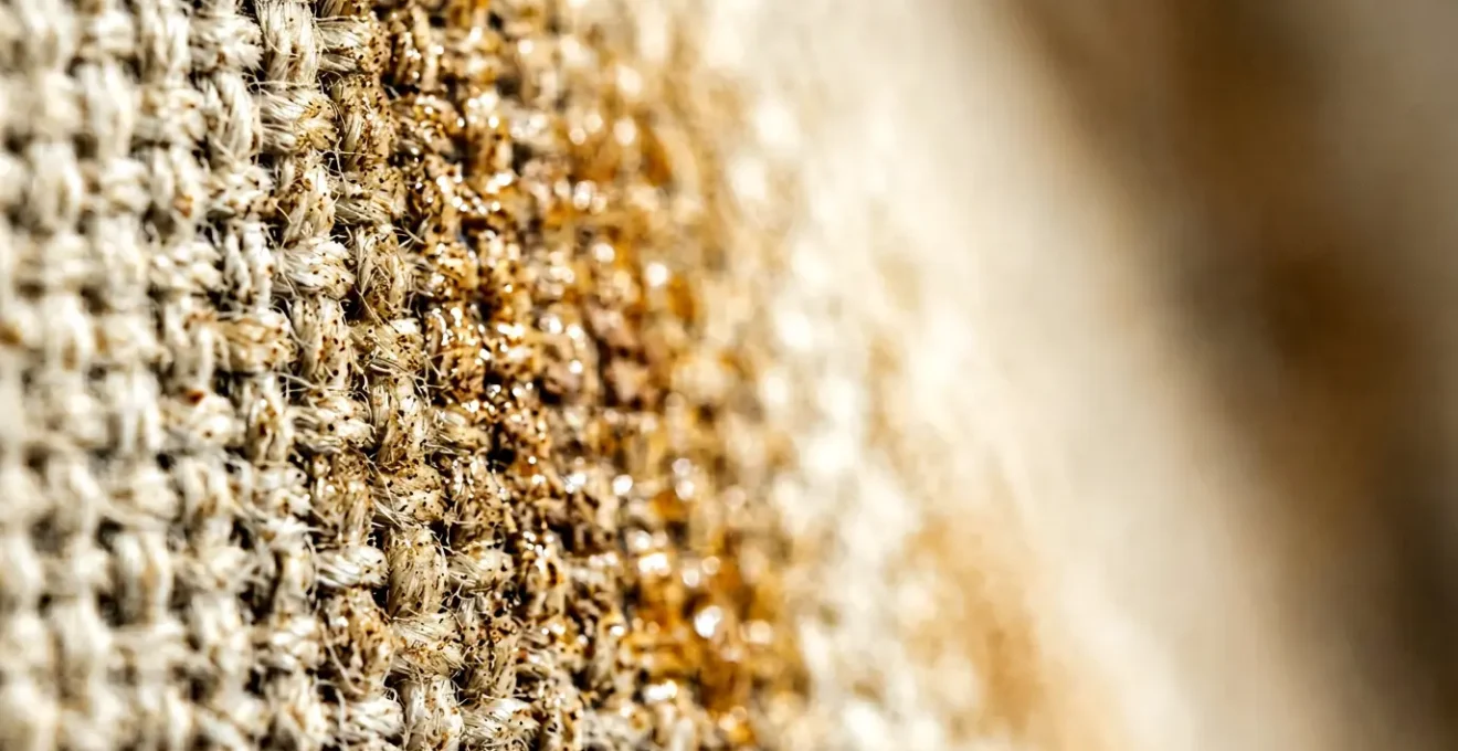 Toile imprimée en gros plan montrant la texture et la profondeur des fibres protégées