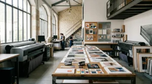 Atelier d'impression d'art en France montrant des techniques modernes de reproduction d'œuvres classiques