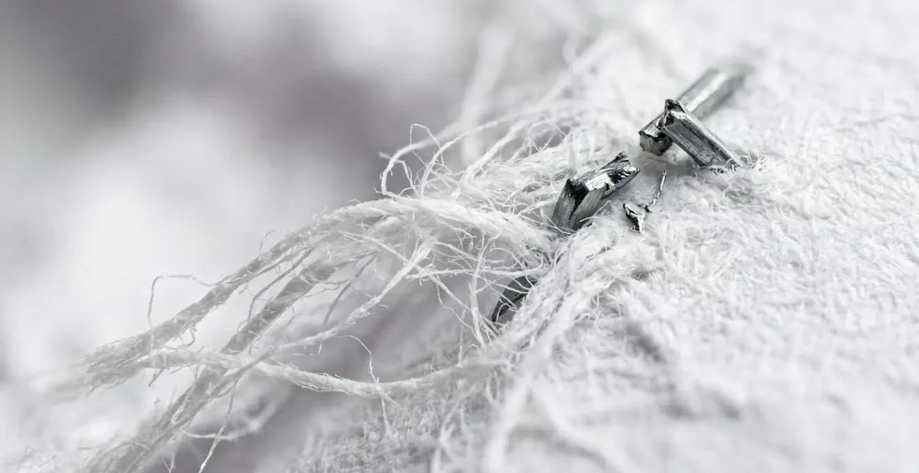 Gros plan sur des fibres de papier et contaminants à séparer avant recyclage