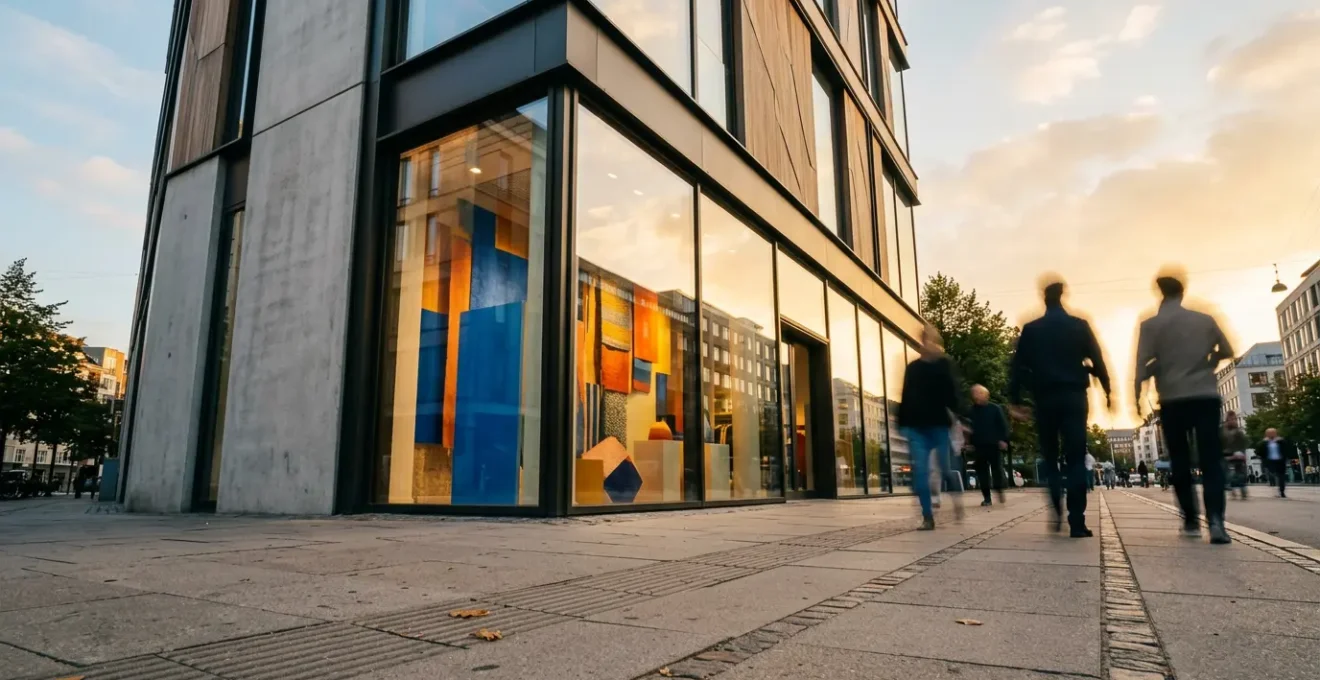 Devanture moderne de commerce avec impression grand format en vitrine attirant les passants